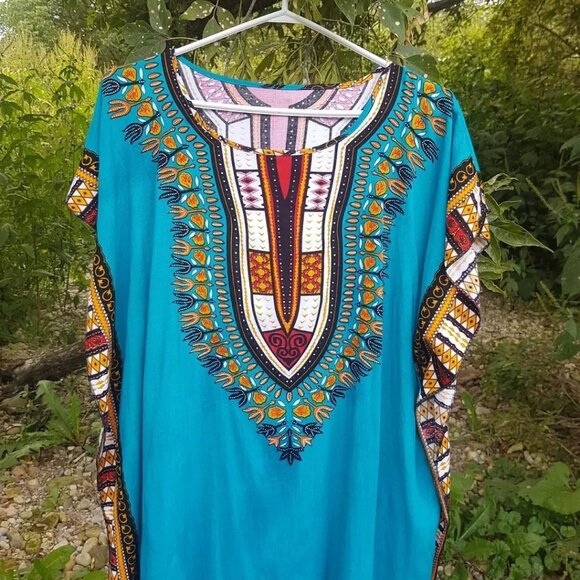 African Boubou/Dashiki dress/kaftan in a pretty deep aqua. - Picture 7 of 8
